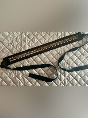 🎉PRADA Crystal Jewel Embellished Black/Chocolate/Gold Waist Belt | UEC | OS